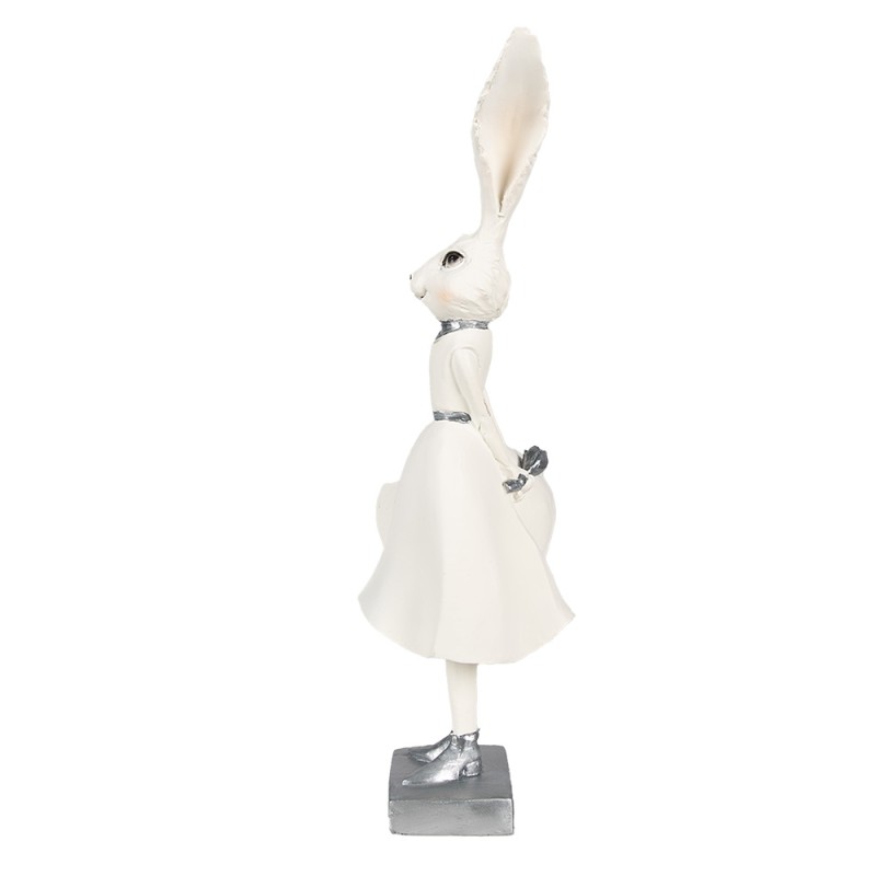 Clayre & Eef Figurine Lapin 37 cm Blanc Couleur argent Polyrésine