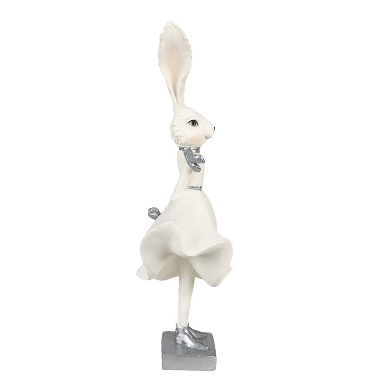 Clayre & Eef Figurine Lapin 37 cm Blanc Couleur argent Polyrésine
