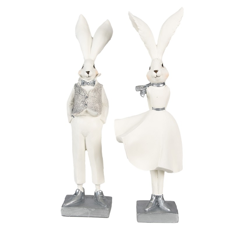 Clayre & Eef Figurine Lapin 37 cm Blanc Couleur argent Polyrésine