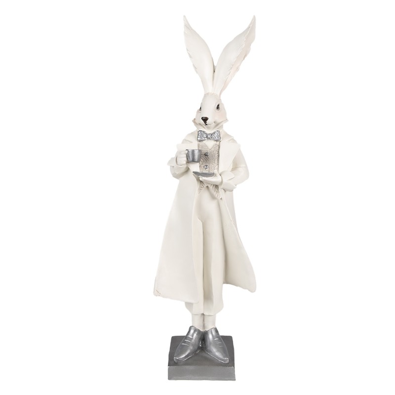 Clayre & Eef Figurine Lapin 47 cm Blanc Couleur argent Polyrésine