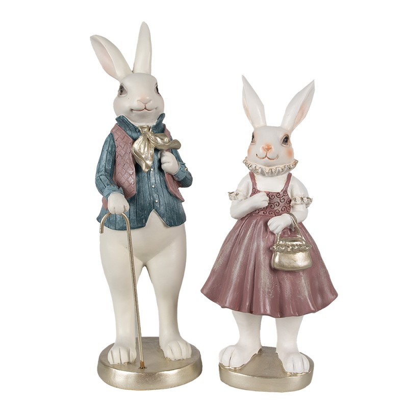 Clayre & Eef Figur Kaninchen 32 cm Weiß Blau Polyresin
