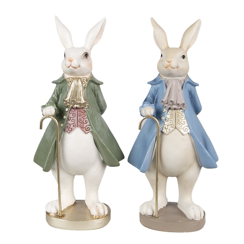 Clayre & Eef Statuetta Coniglio 26 cm Beige Verde Poliresina