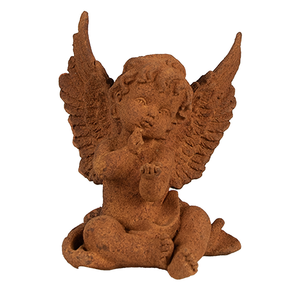 Clayre & Eef Decoratie Beeld Engel 11 cm Bruin Polyresin afbeelding 1