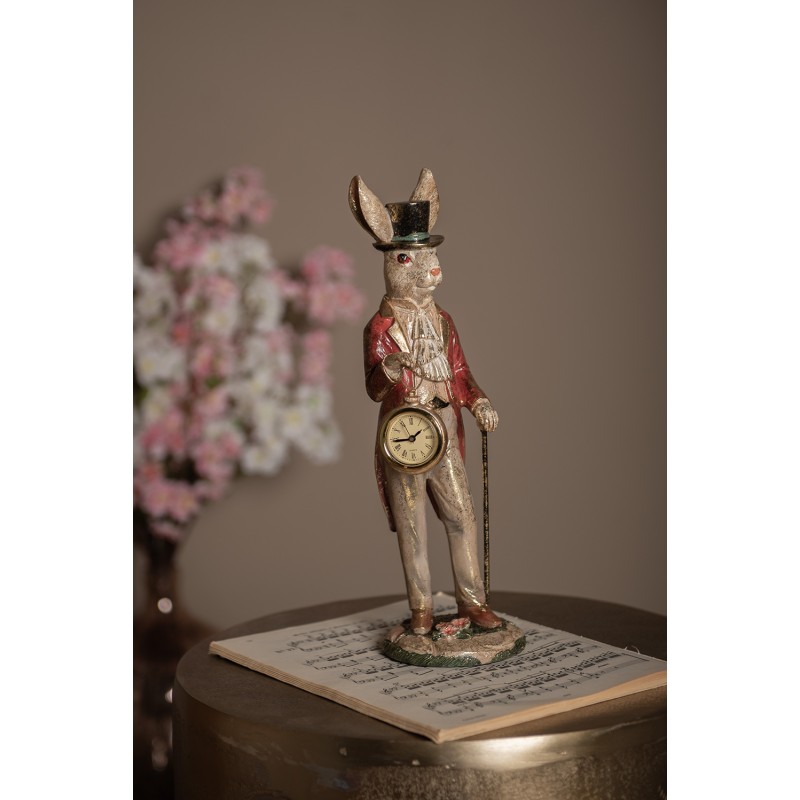 Clayre & Eef Statuetta Coniglio 39 cm Bianco Color oro Poliresina Orologio