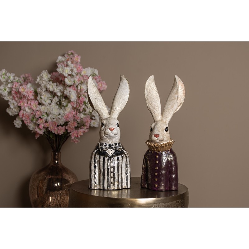 Clayre & Eef Figurine Lapin 42 cm Blanc Couleur or Polyrésine