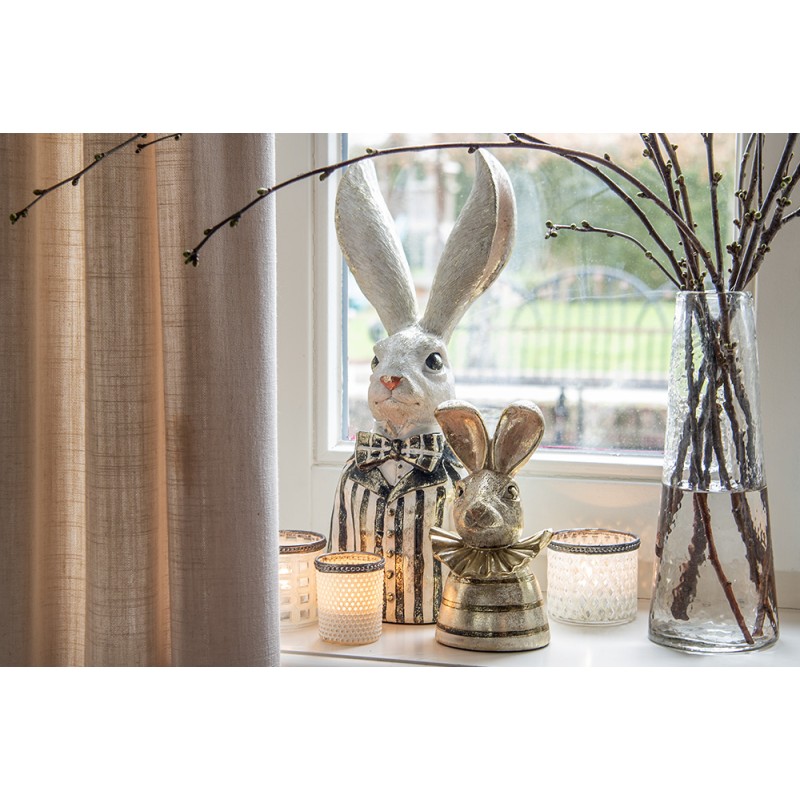 Clayre & Eef Statuetta Coniglio 42 cm Bianco Nero Poliresina