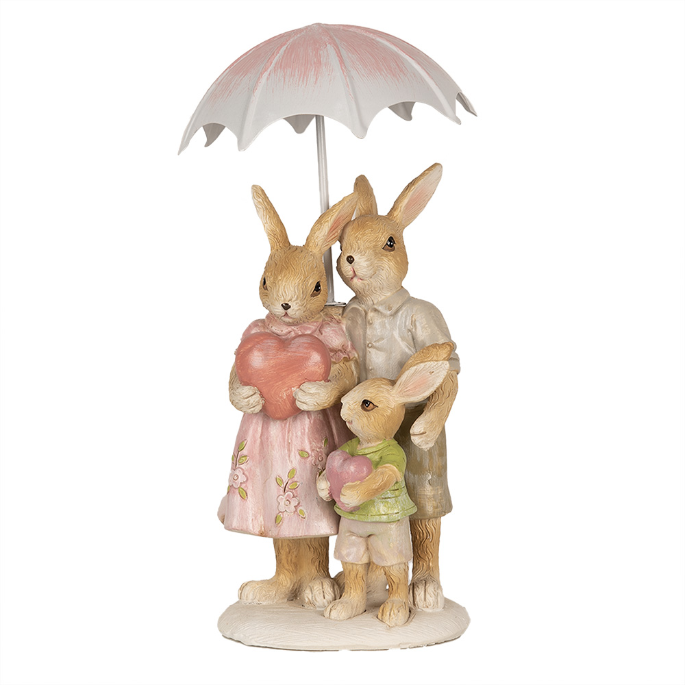 Clayre & Eef Beeld Konijn 15 cm Bruin Roze Polyresin afbeelding 1