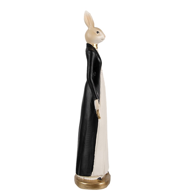 Clayre & Eef Beeld Konijn 20 cm Wit Zwart Polyresin