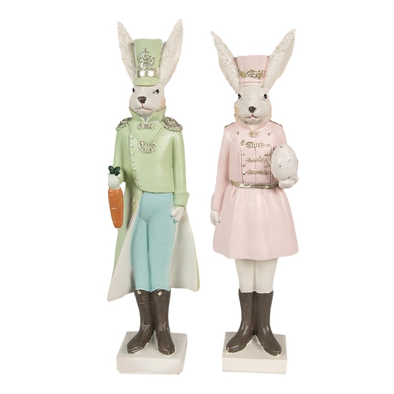 Clayre & Eef Statuetta Coniglio 23 cm Beige Rosa  Poliresina