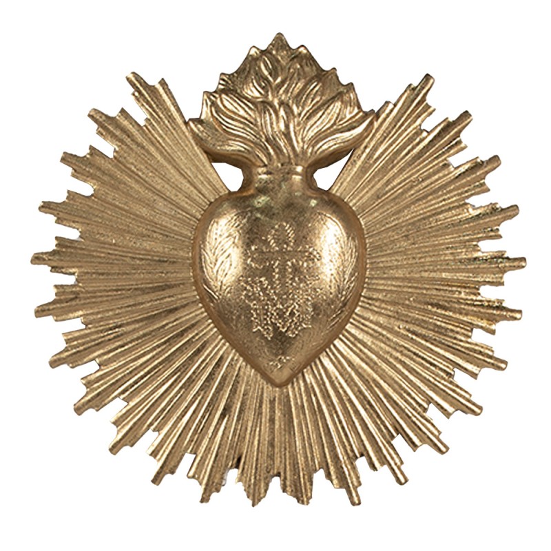 Clayre & Eef Wanddekoration Herz 17x2x16 cm Goldfarbig Polyresin Rund