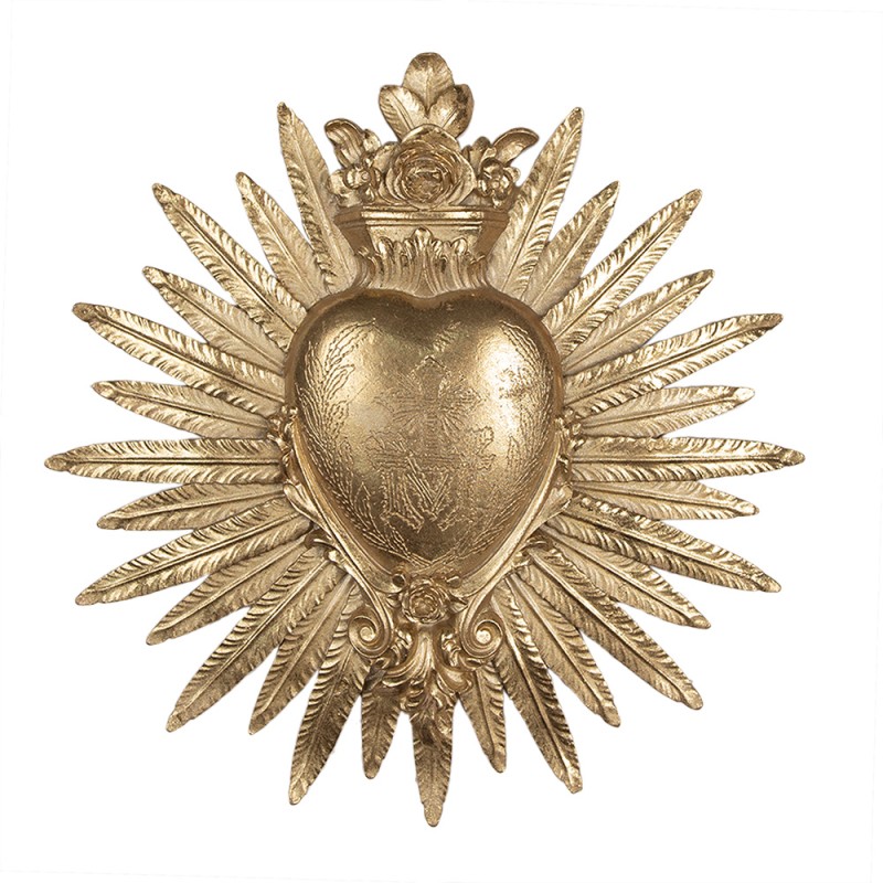 Clayre & Eef Wanddekoration Herz Ø 25x3 cm Goldfarbig Polyresin Rund