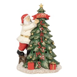 Clayre & Eef Décoration de Noël avec lumières LED Père Noël 15x10x22 cm Vert Polyrésine