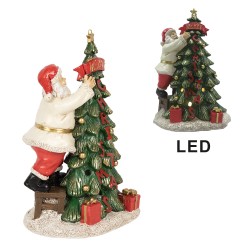 Clayre & Eef Décoration de Noël avec lumières LED Père Noël 15x10x22 cm Vert Polyrésine