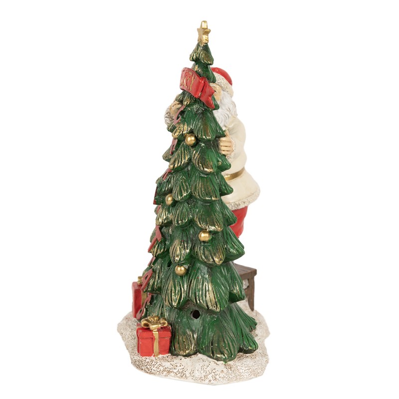 Clayre & Eef Décoration de Noël avec lumières LED Père Noël 15x10x22 cm Vert Polyrésine