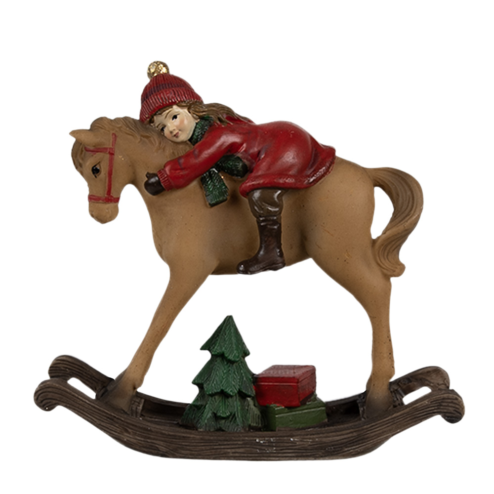 Clayre & Eef Decoratie Beeld Hobbelpaard 11x4x10 cm Bruin Polyresin afbeelding
