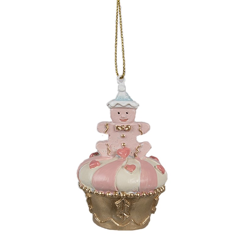 Clayre & Eef Christmas Ornament Cupcake Ø 5x8 cm Pink Plastic