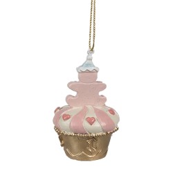 Clayre & Eef Christmas Ornament Cupcake Ø 5x8 cm Pink Plastic