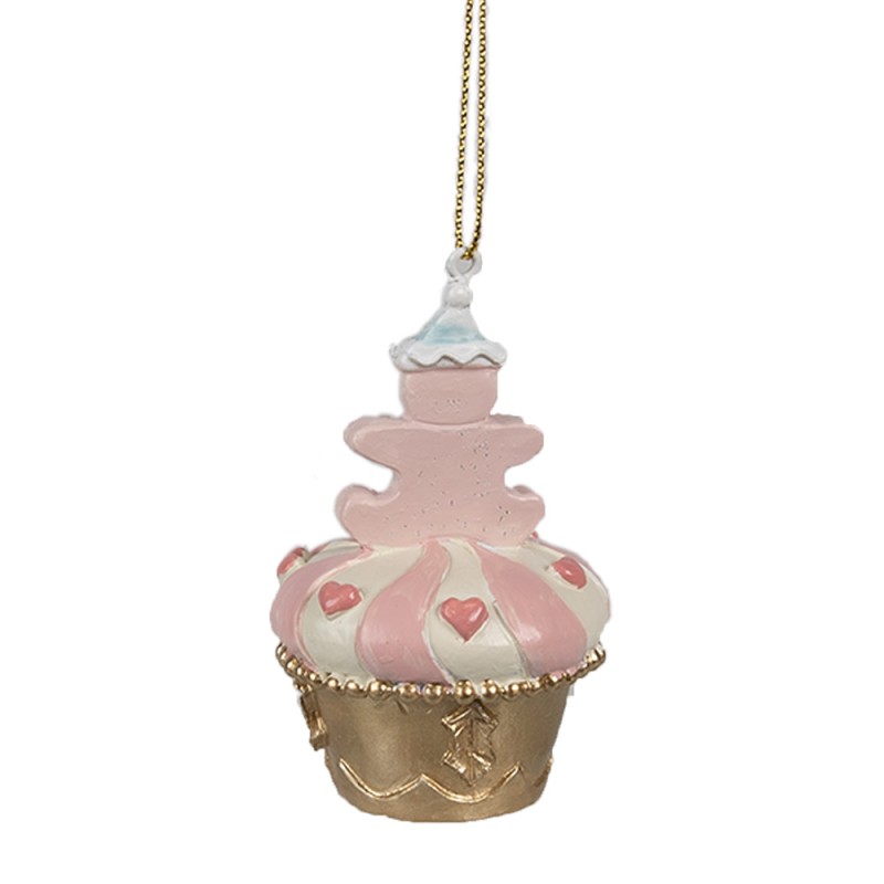Clayre & Eef Christmas Ornament Cupcake Ø 5x8 cm Pink Plastic