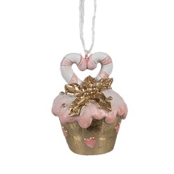 Clayre & Eef Ornamento Natalizio Cupcake Ø 5x6 cm Rosa Plastica