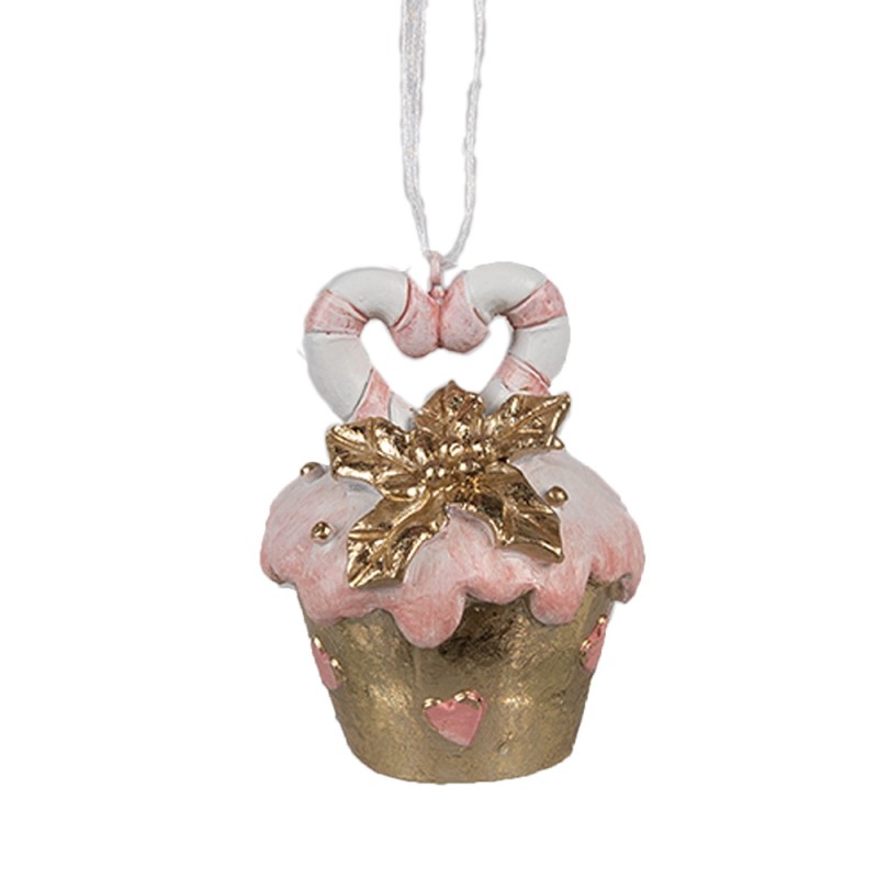 Clayre & Eef Ornement de Noël Cupcake Ø 5x6 cm Rose Plastique