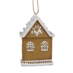 Clayre & Eef Ornement de Noël Maison en pain d'épices 6x4x9 cm Marron Plastique