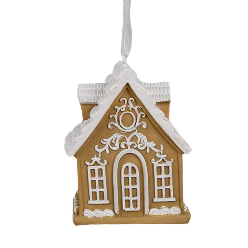 Clayre & Eef Ornement de Noël Maison en pain d'épices 6x4x7 cm Marron Plastique