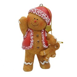 Clayre & Eef Pendentif de Noël Bonhomme en pain d‘épice 6x4x9 cm Marron Polyrésine