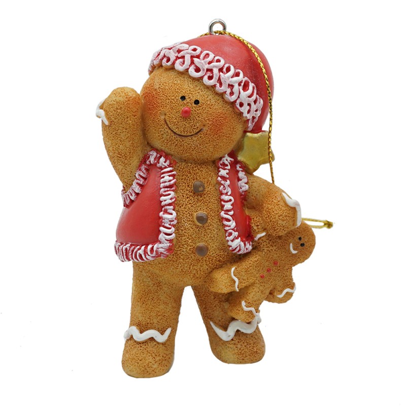 Clayre & Eef Pendentif de Noël Bonhomme en pain d‘épice 6x4x9 cm Marron Polyrésine