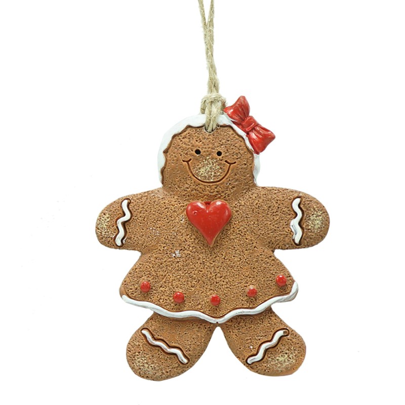 Clayre & Eef Weihnachtsanhänger Pfefferkuchenmann 7x1x8 cm Braun Kunststoff