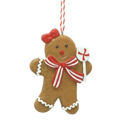 Clayre & Eef Pendentif de Noël Bonhomme en pain d‘épice 8x1x10 cm Marron Polyrésine