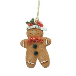 Clayre & Eef Pendentif de Noël Bonhomme en pain d‘épice 6x1x8 cm Marron Polyrésine