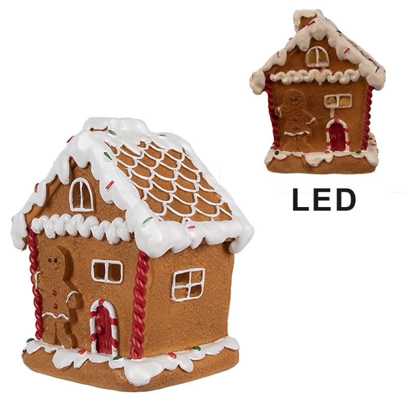 Clayre & Eef Lebkuchenhaus mit LED 11x9x13 cm Braun Kunststoff