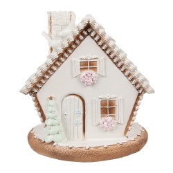 Clayre & Eef Gingerbread house with LED 17 cm White Polyresin