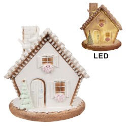 Clayre & Eef Gingerbread house with LED 17 cm White Polyresin