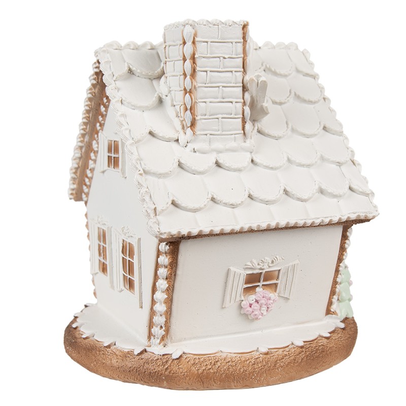 Clayre & Eef Gingerbread house with LED 17 cm White Polyresin