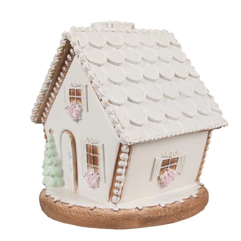 Clayre & Eef Gingerbread house with LED 17 cm White Polyresin