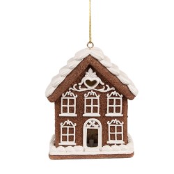Clayre & Eef Pendentif de Noël avec LED Maison en pain d'épices 9x6x10 cm Marron Polyrésine
