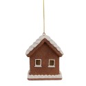 Clayre & Eef Pendentif de Noël avec LED Maison en pain d'épices 9x6x10 cm Marron Polyrésine