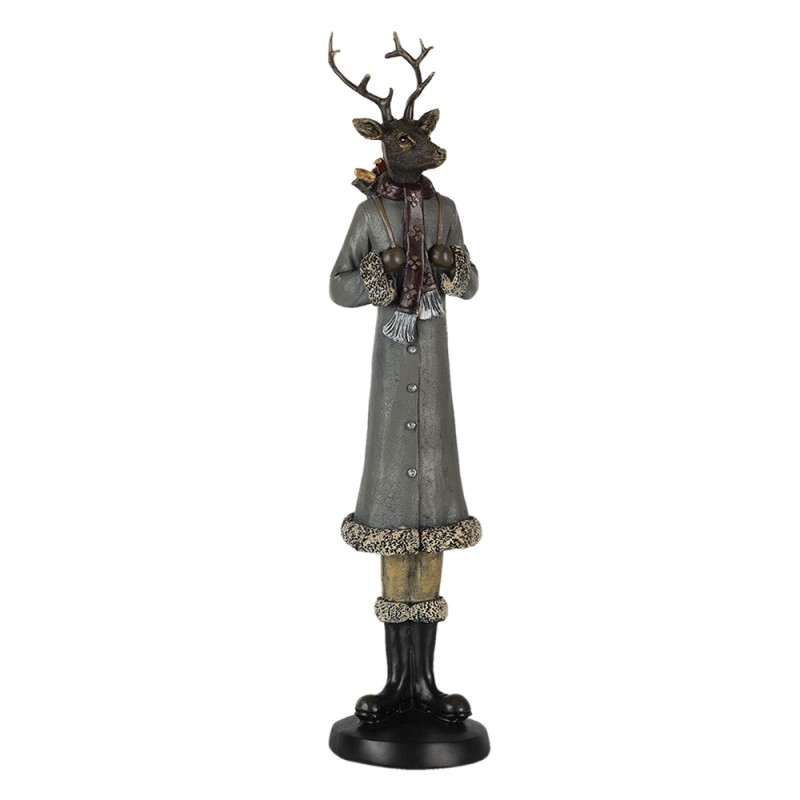 Clayre & Eef Figur Hirsch 9x8x36 cm Grau Kunststoff