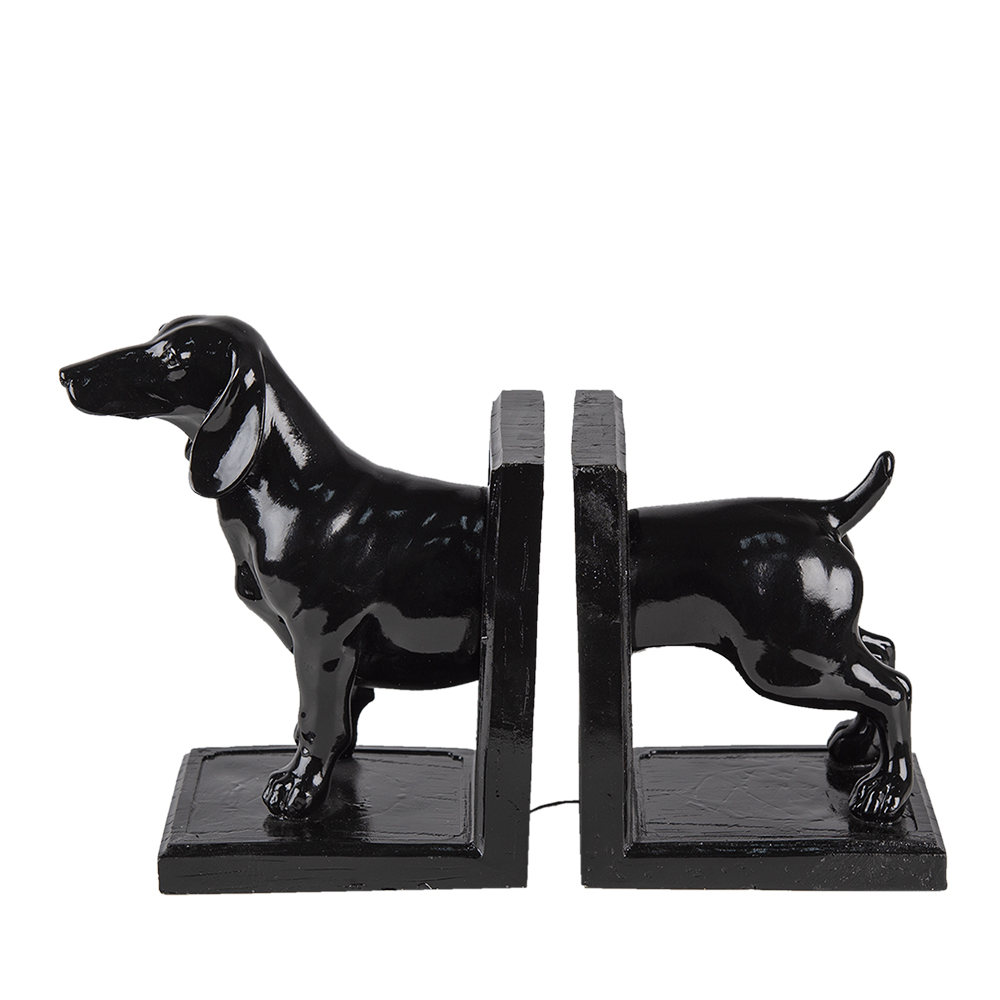 Clayre&Eef Boekensteunen Set van 2 Hond 25x9x15 cm Zwart Polyresin afbeelding