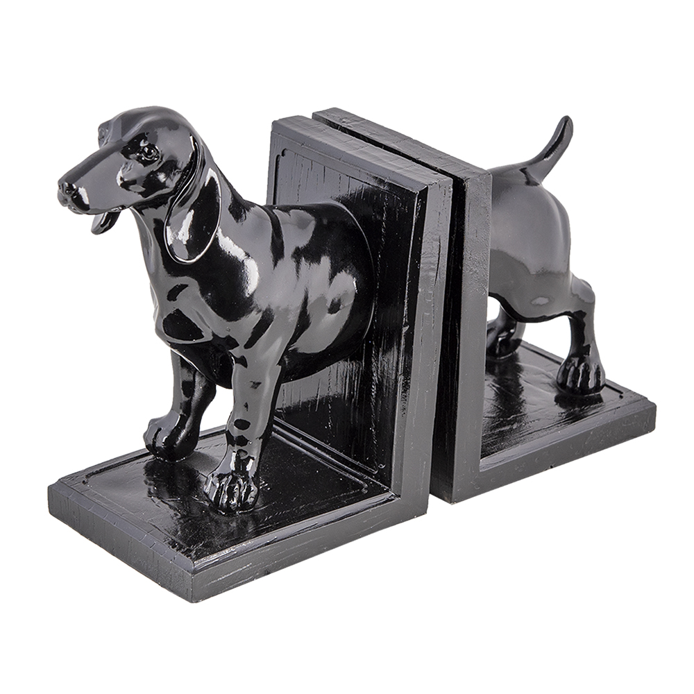 Boekensteunen Set Van 2 Hond 25X9X15 Cm Zwart Polyresin-image