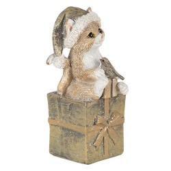 Clayre & Eef Statuetta Gatto  5x4x10 cm Marrone Bianco  Poliresina