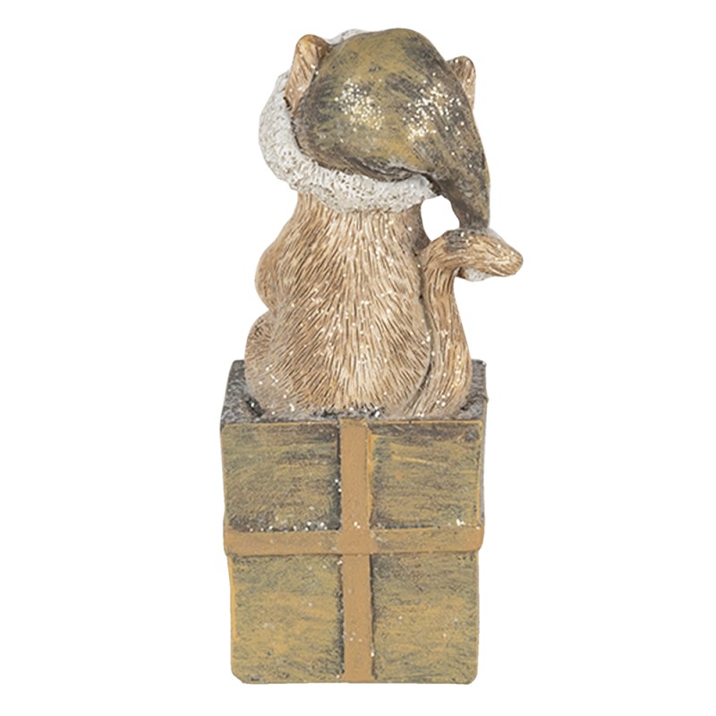 Clayre & Eef Beeld Kat 5x4x10 cm Bruin Wit Polyresin