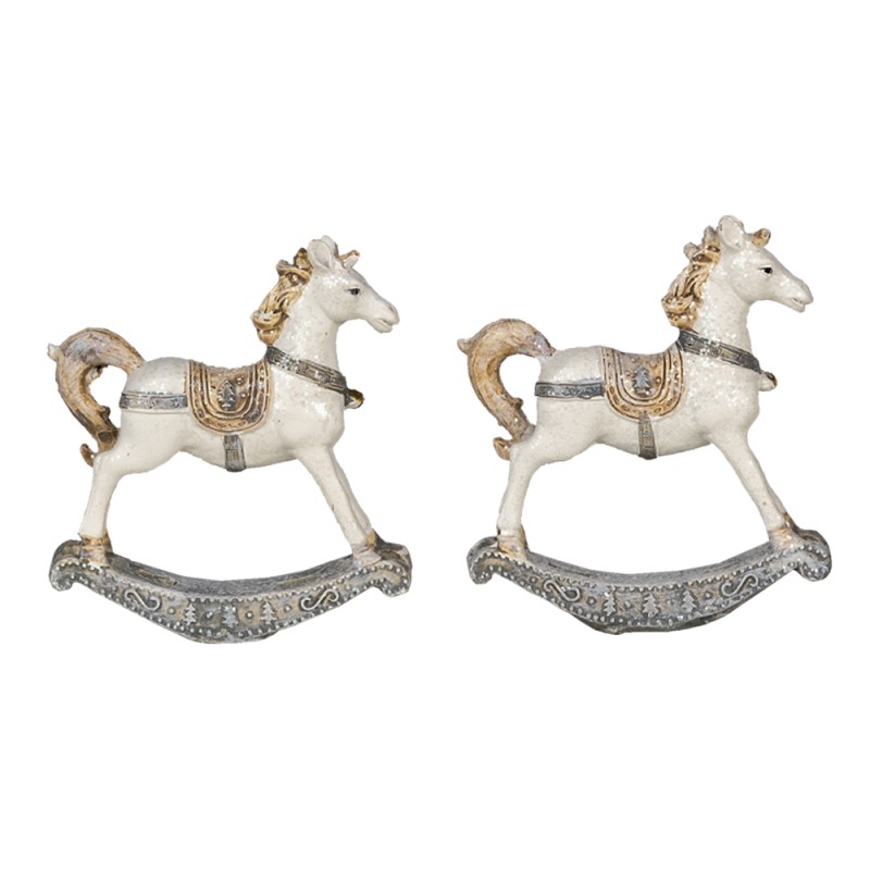 Clayre & Eef Beeld Set van 2 Paard 8 cm Wit Polyresin