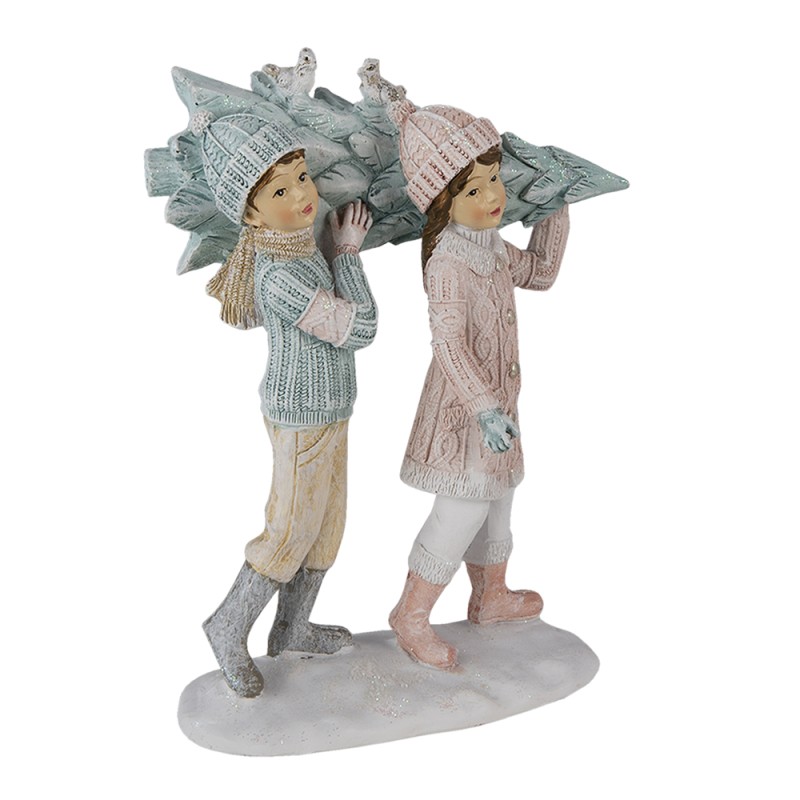Clayre & Eef Statuetta Bambini 15 cm Verde Rosa  Poliresina