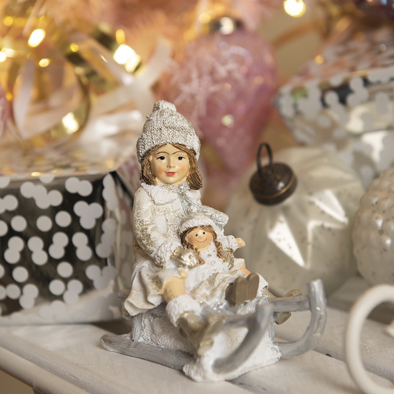 Clayre & Eef Figurine Child 10x5x10 cm White Grey Polyresin