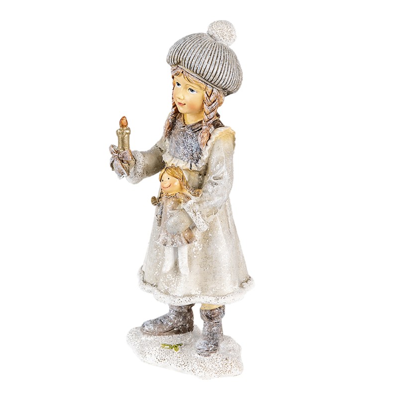 Clayre & Eef Beeld Meisje 8x7x19 cm Grijs Wit Polyresin