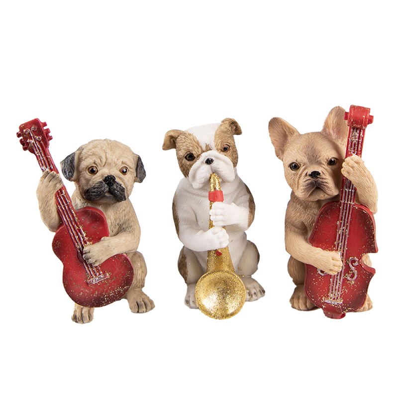 Clayre & Eef Decorative Figurine Set of 3 Dog 14x6x10 cm Brown White Polyresin