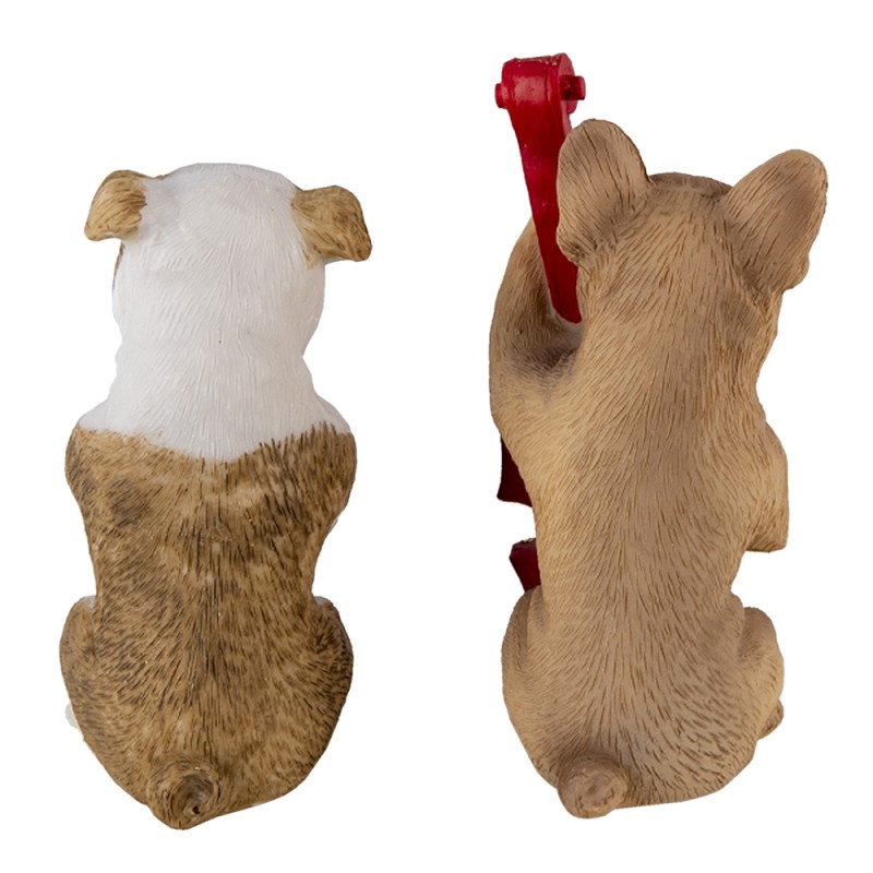 Clayre & Eef Dekorationsfigur 3er Set Hund 14x6x10 cm Braun Weiß Polyresin