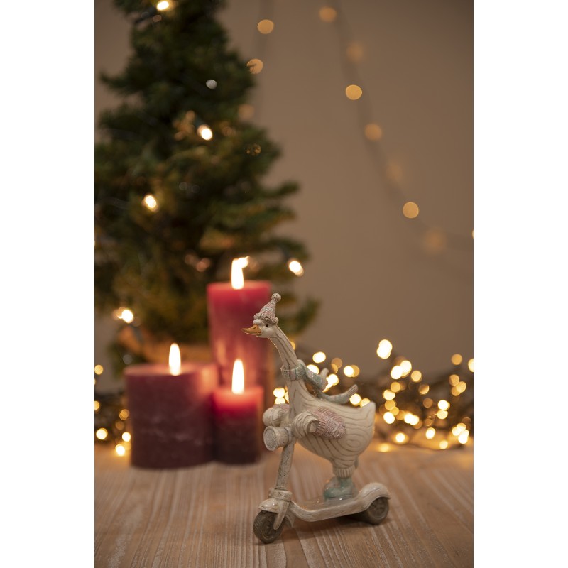 Clayre & Eef Statuetta Oca 14x6x19 cm Bianco Blu Plastica